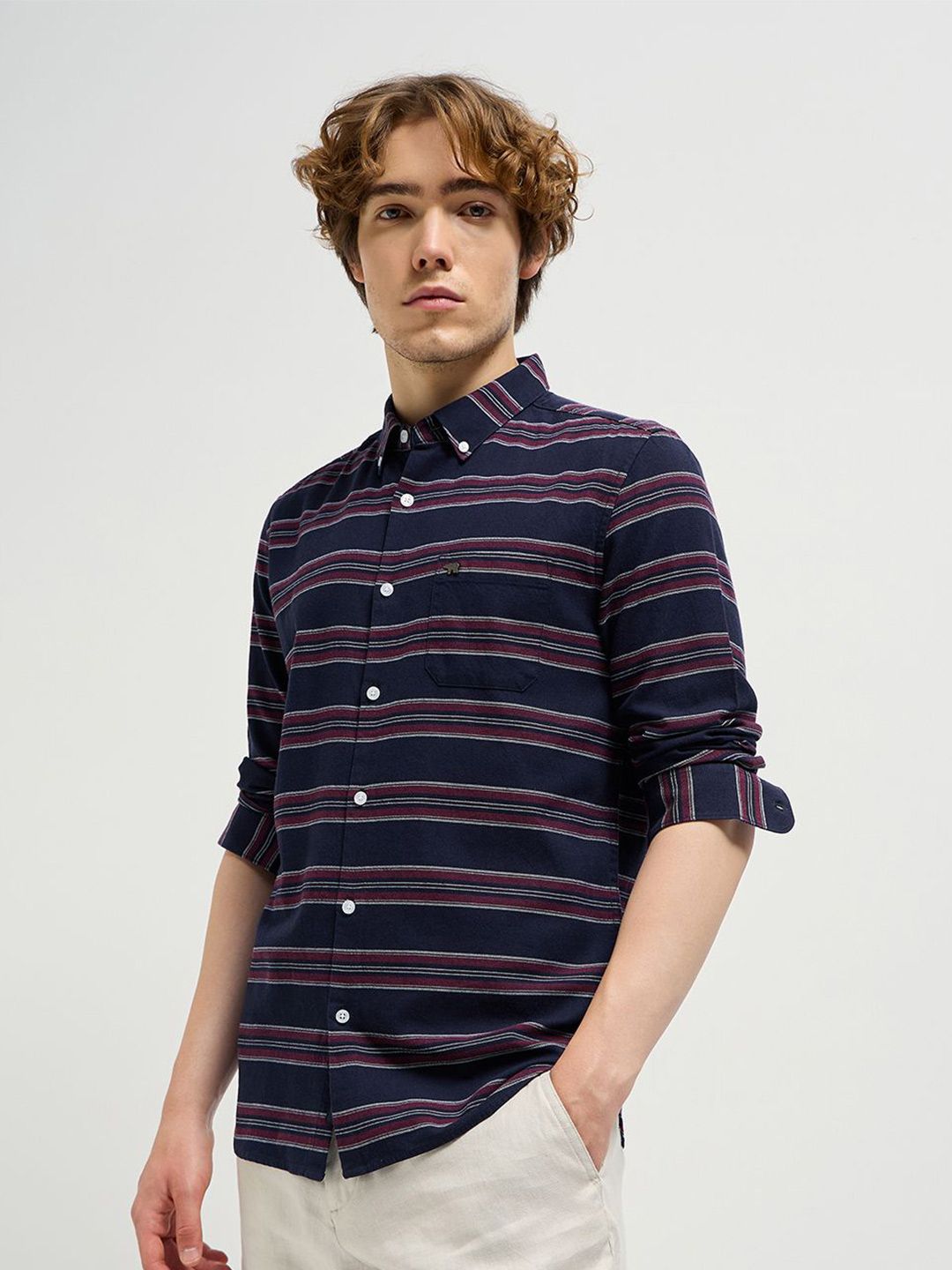 THE BEAR HOUSE Men Pure Cotton Slim Fit Striped Casual Shirt