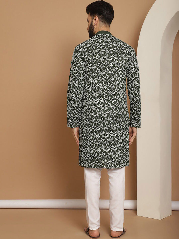 Anouk Green Ethnic Motifs Embroidered Regular Pure Cotton Kurta with Churidar