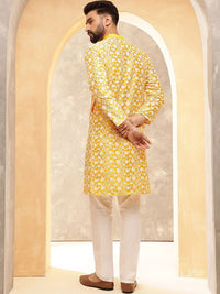 Anouk Mustard Ethnic Motifs Embroidered Band Collar Straight Kurta