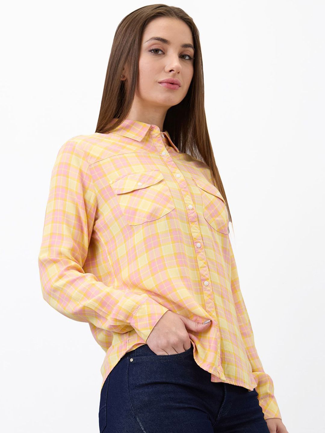 SPYKAR Women Spread Collar Tartan Checked Casual Shirt