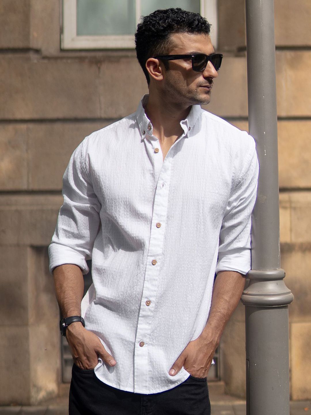 Powerlook Men Slim Fit Solid Button-Down Collar Cotton Casual Shirt