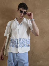 DENNISON Comfort Oversized Floral Print Cuban Collar Hand Block Printed Shirt
