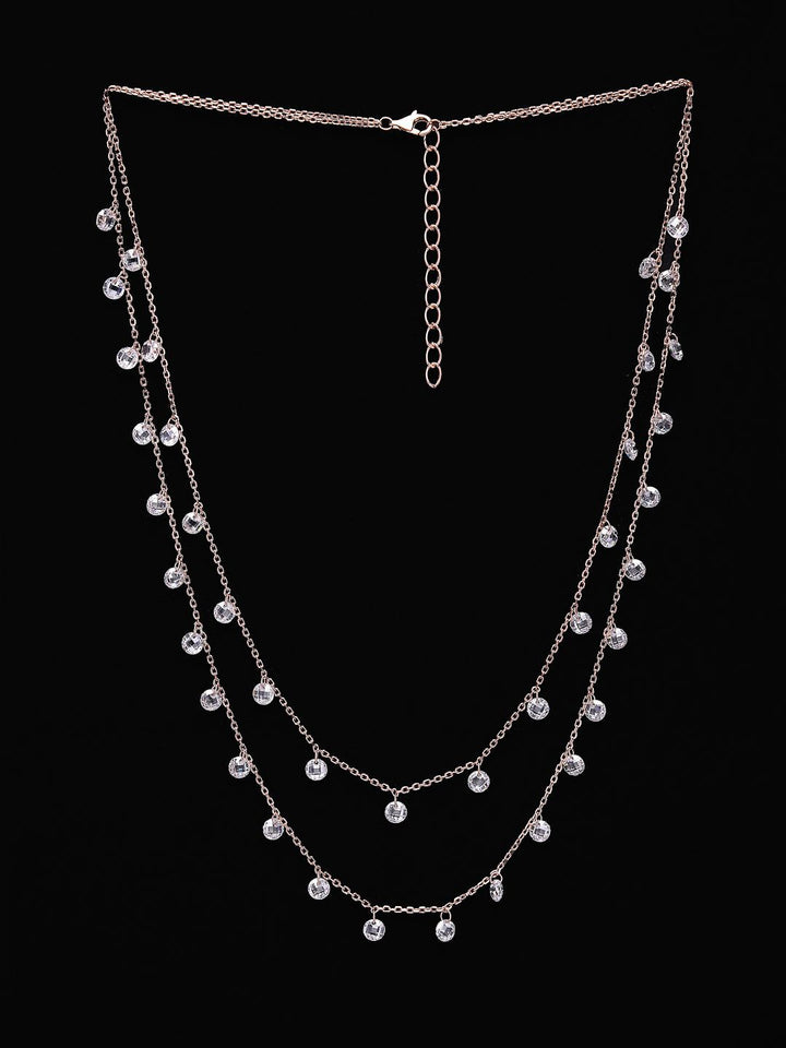 PANASH 925 Sterling Silver Rose Gold-Plated Layered Cubic Zirconia-Beaded Necklace