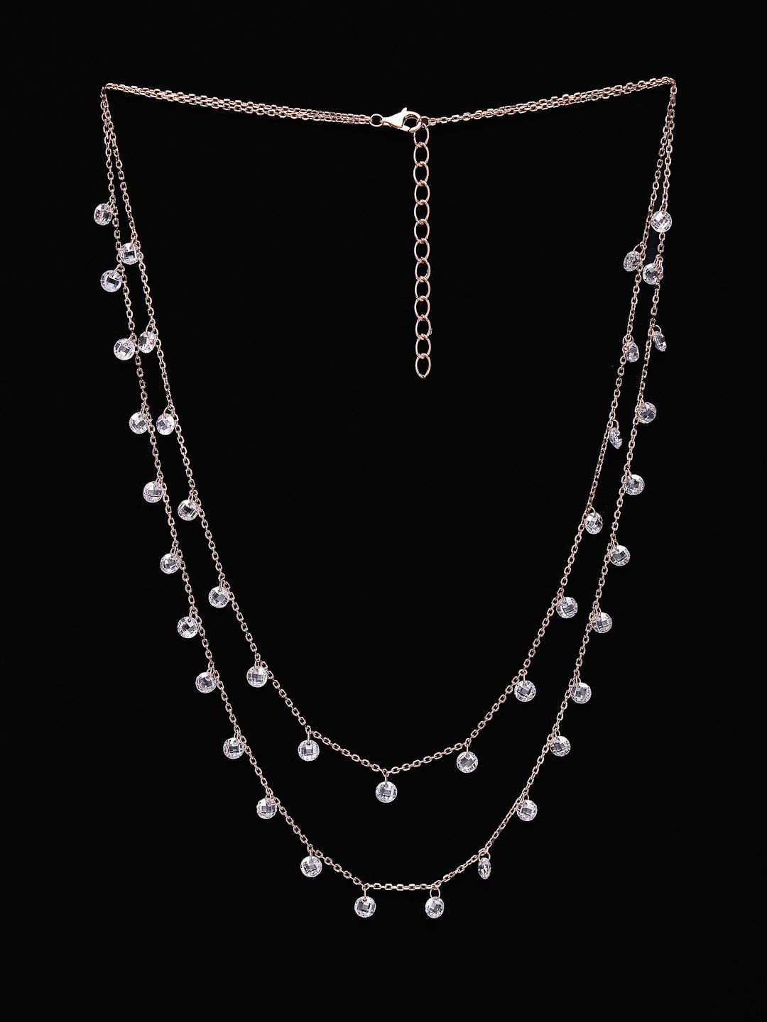 PANASH 925 Sterling Silver Rose Gold-Plated Layered Cubic Zirconia-Beaded Necklace