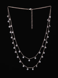 PANASH 925 Sterling Silver Rose Gold-Plated Layered Cubic Zirconia-Beaded Necklace