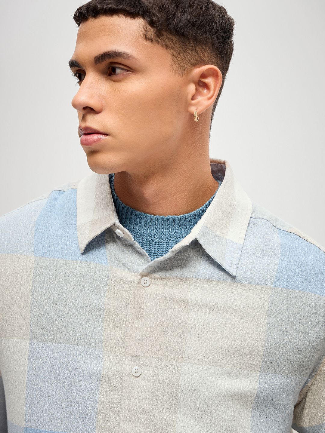 THE BEAR HOUSE Men Checked Slim Fit Cotton Oversized Casual Shirt