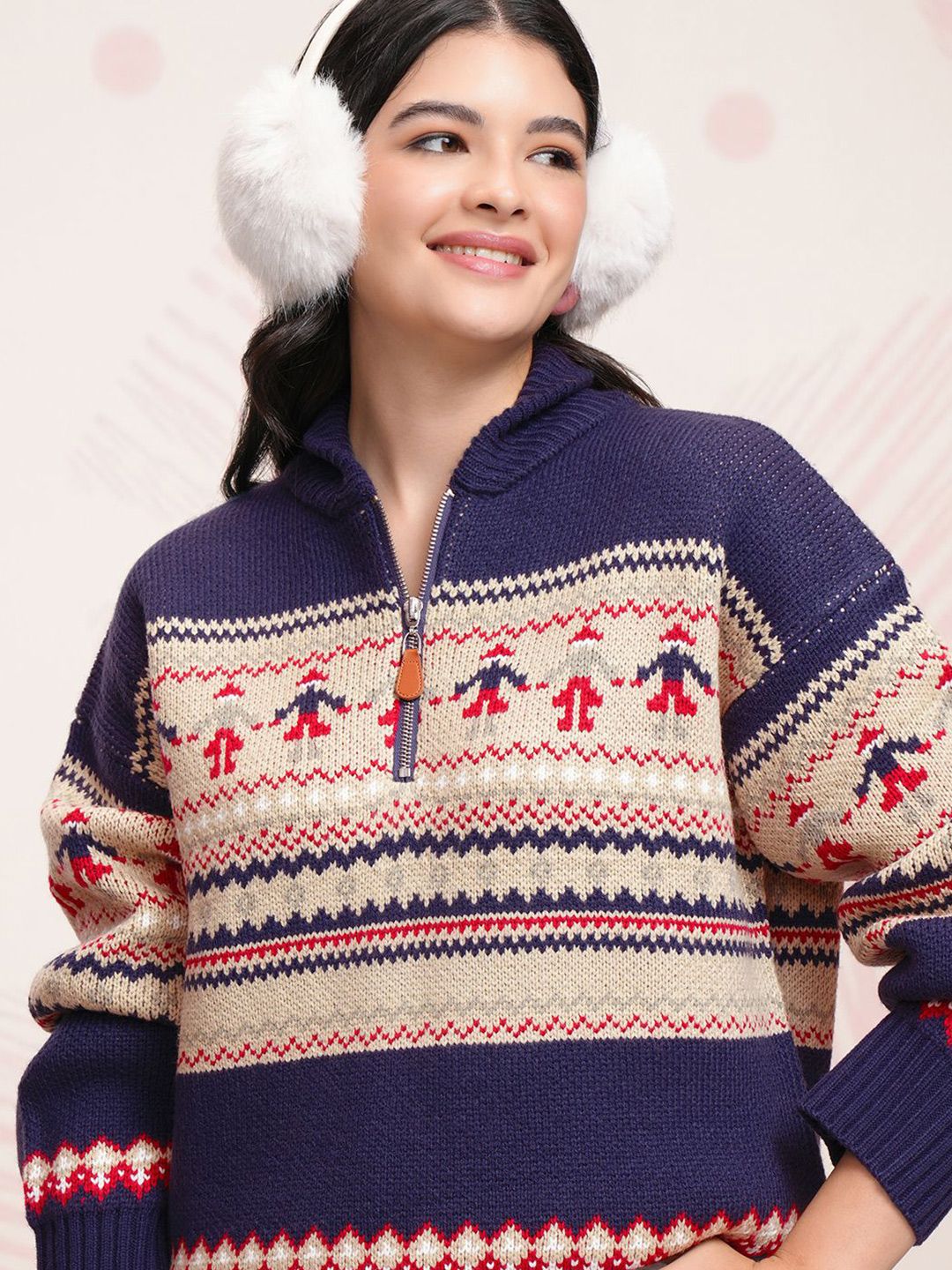 ESPYR By Tokyo Talkies Women Cable Knit Pullover with Zip Detail Detail