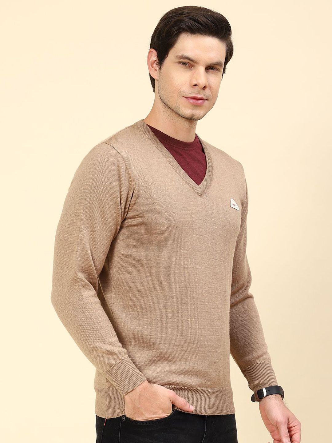 Monte Carlo Men Woollen  V Neck Long Sleeves Pullover Sweater