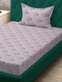 KLOTTHE Pink Floral Cotton Single Bedsheets