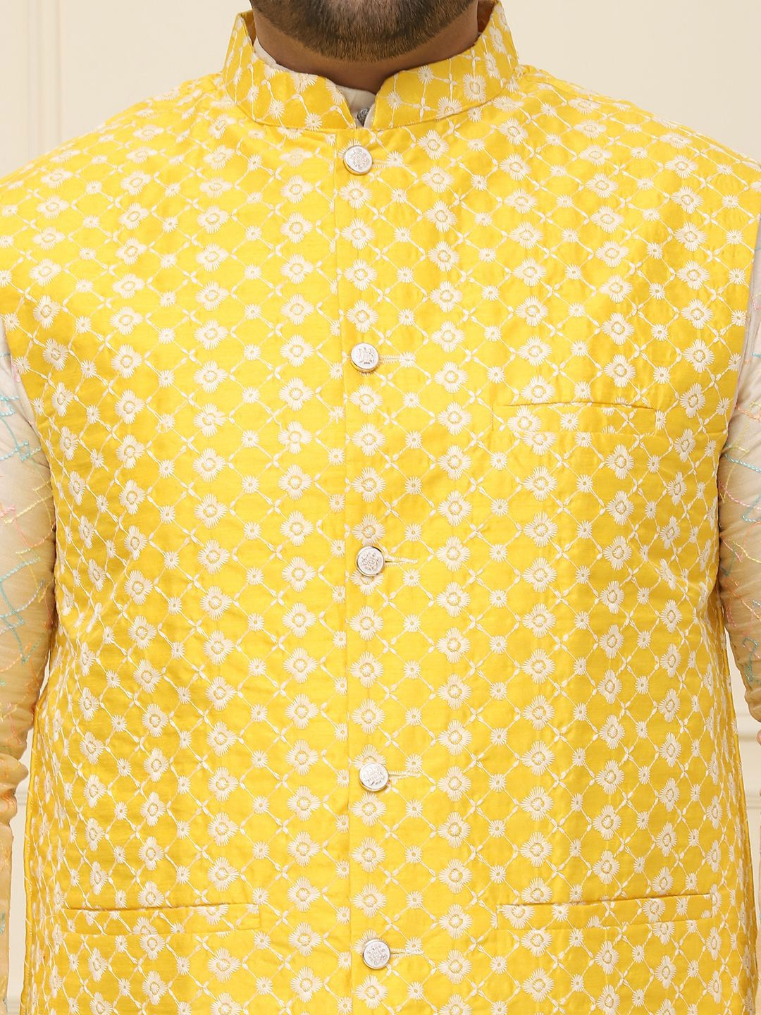 SOJANYA PLUS Men Plus Size Embroidered Mandarin Collar Nehru Jacket