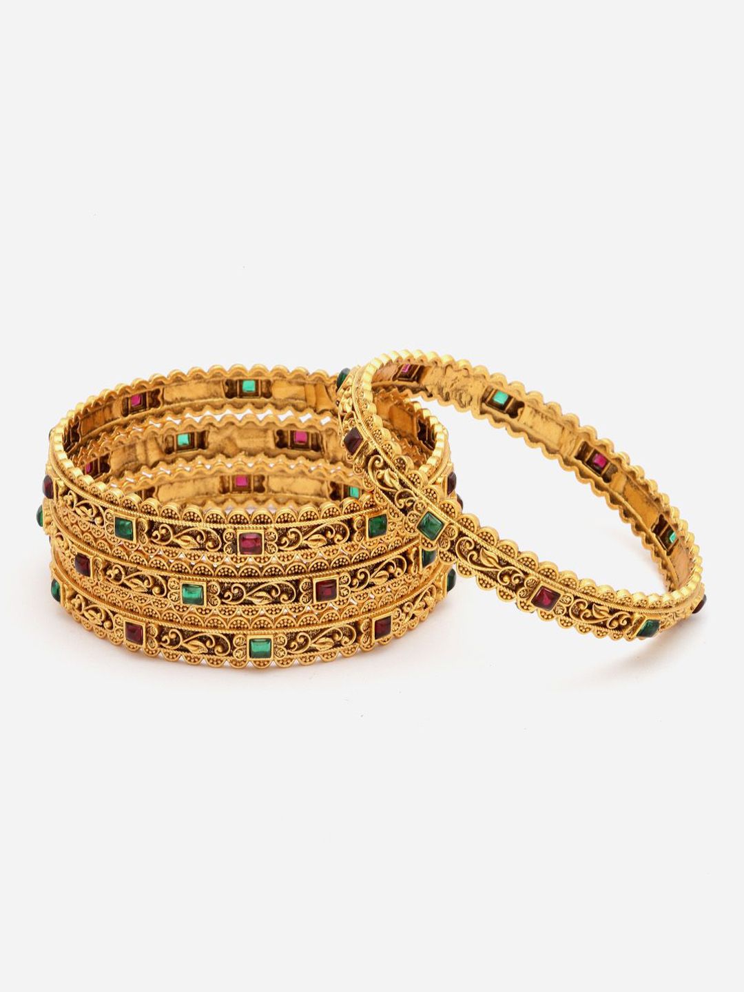 PANASH Set Of 4 24 CT Gold-Plated Antique Bangles