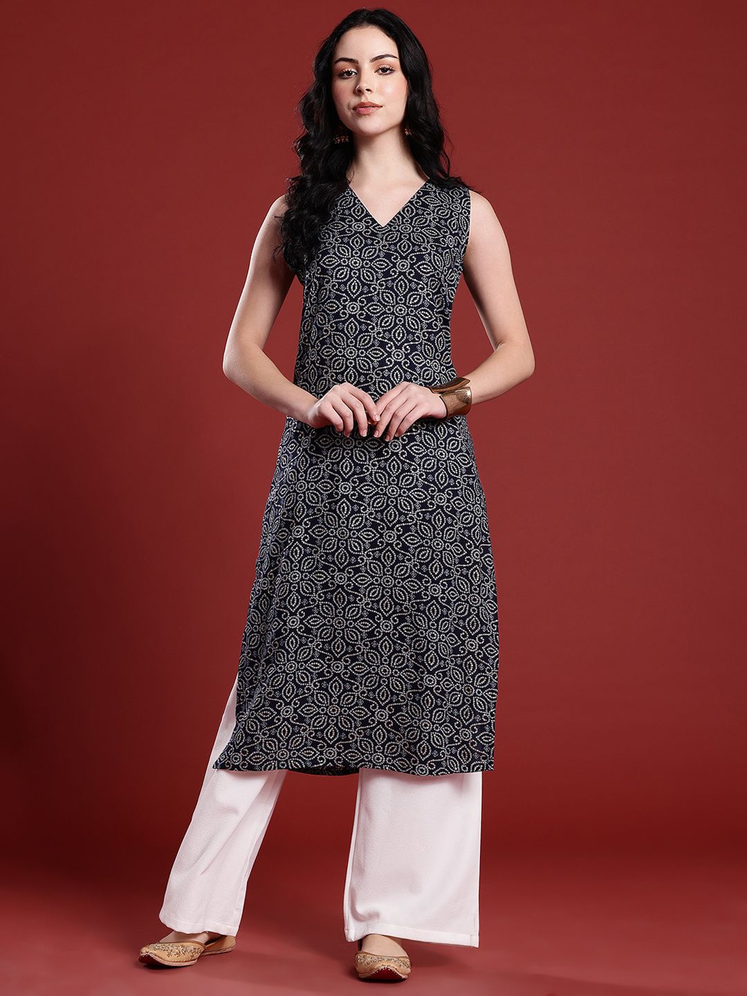 Anouk Bandhani Print Straight Kurta