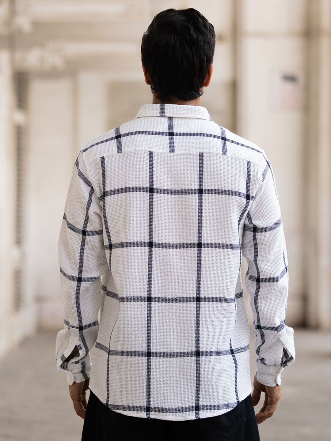 Powerlook Men Windowpane Checks Opaque Checked Casual Shirt