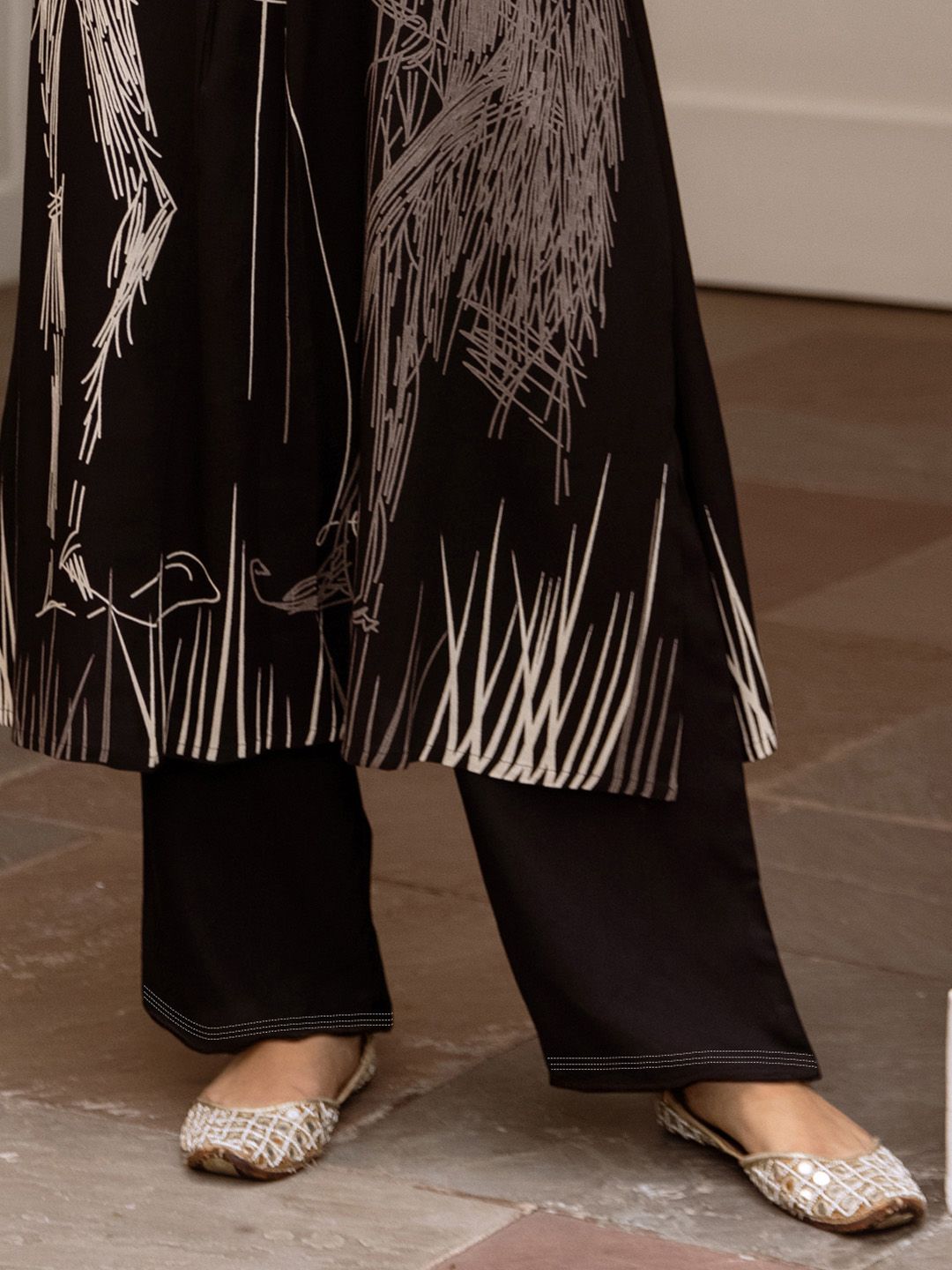 Indo Era Abstract Printed Regular Straight Kurta with Palazzos