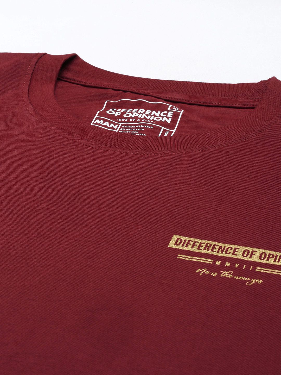 Difference of Opinion Men Maroon & Yellow Cotton Printed Drop-Shoulder Oversized T-shirt