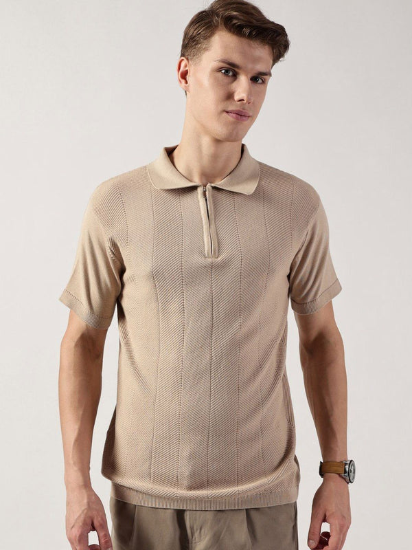 Thomas Scott Men Self Design Polo Collar Pure Cotton T-shirt