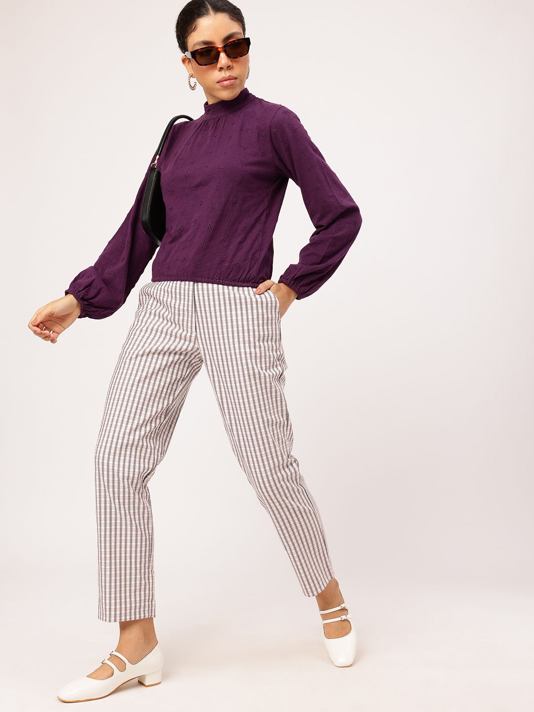 DressBerry Schiffli Whirl Puff Sleeve Blouson Top