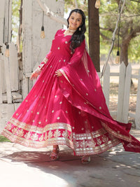 KALINI Embroidered Georgette Anarkali Kurta With Dupatta