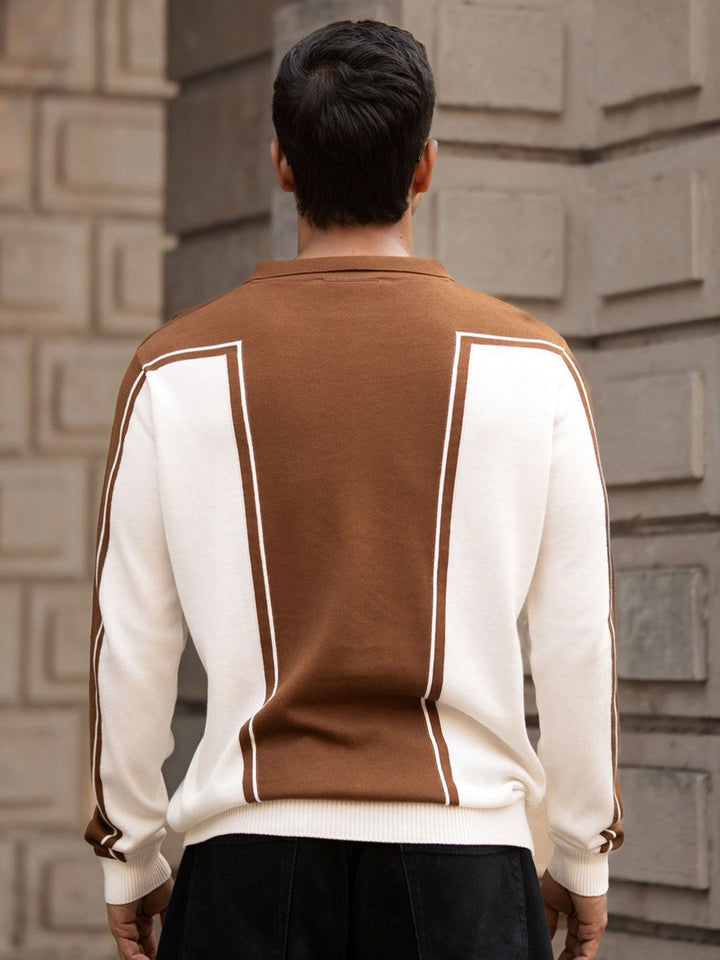 Powerlook Men Colourblocked Polo Collar Pure Cotton Casual Sweatshirt