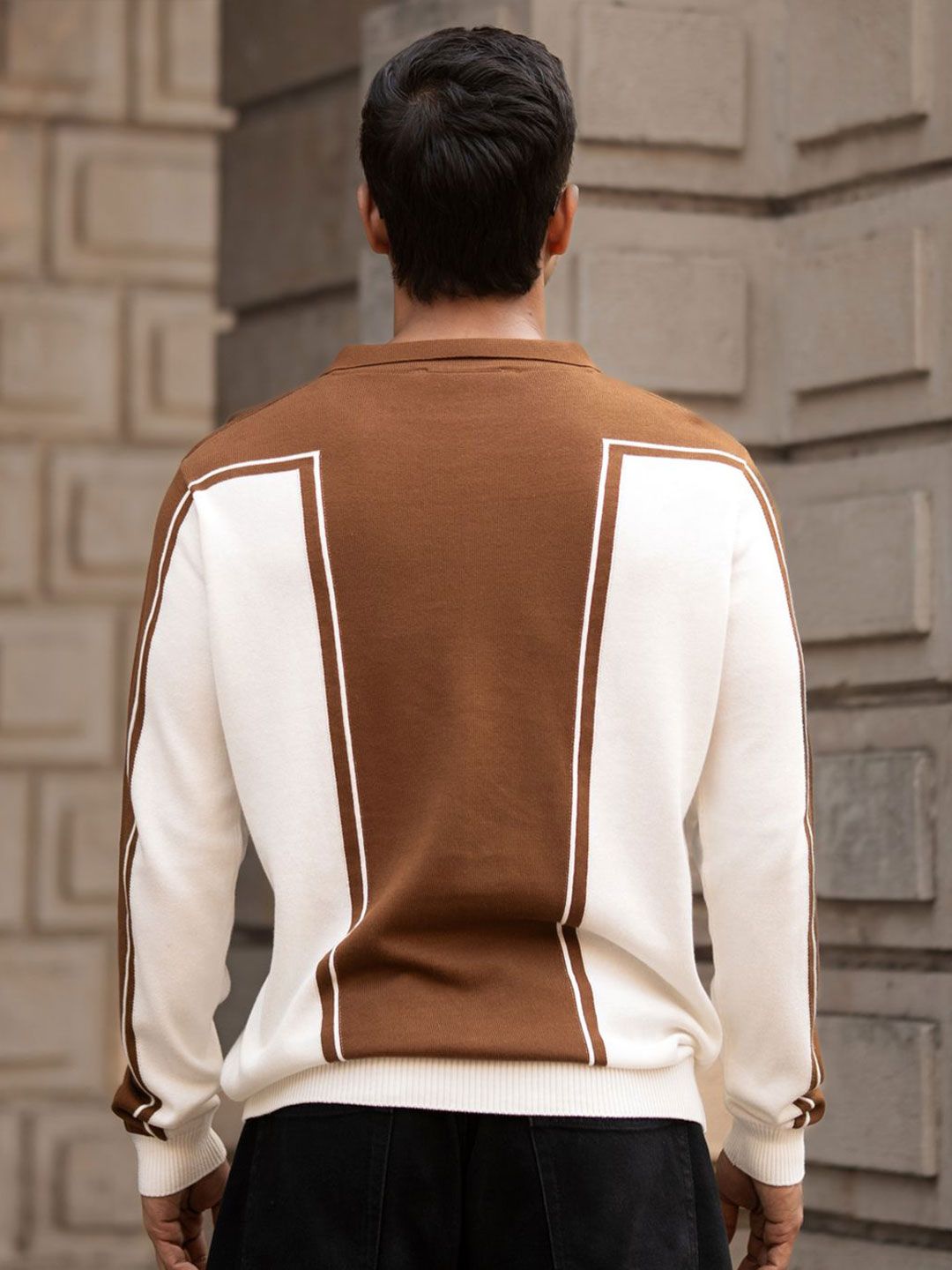 Powerlook Men Colourblocked Polo Collar Pure Cotton Casual Sweatshirt