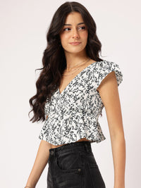 DressBerry Monochrome Smocked Floral Top