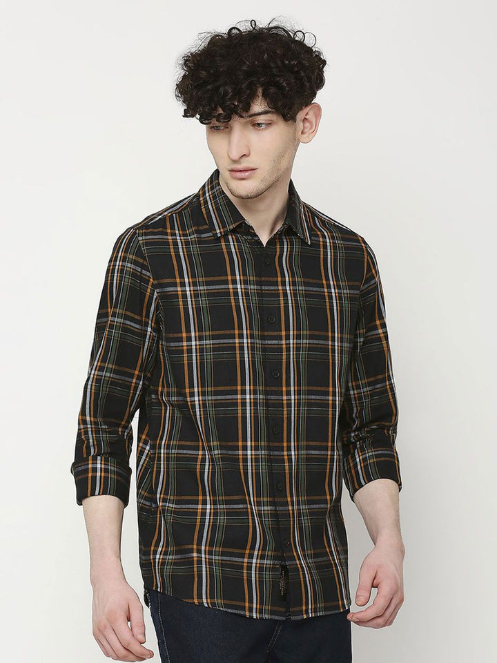 Being Human Men Classic Slim Fit Spread Collar Tartan Checked Cotton Casual Shirt