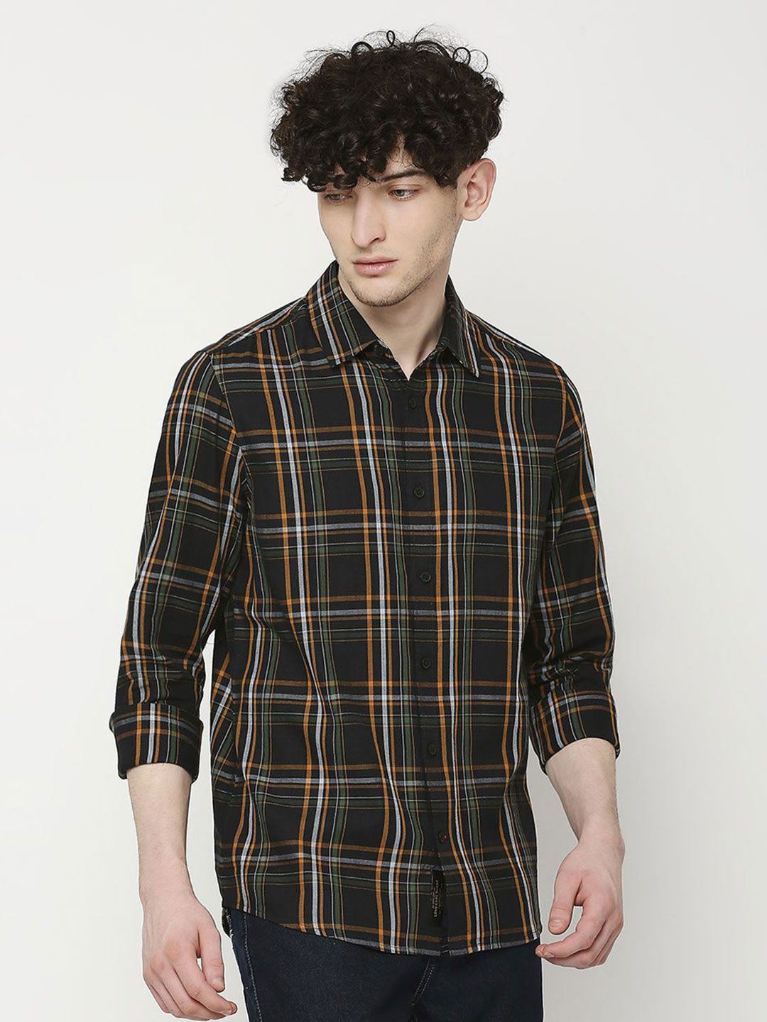 Being Human Men Classic Slim Fit Spread Collar Tartan Checked Cotton Casual Shirt