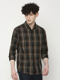 Being Human Men Classic Slim Fit Spread Collar Tartan Checked Cotton Casual Shirt