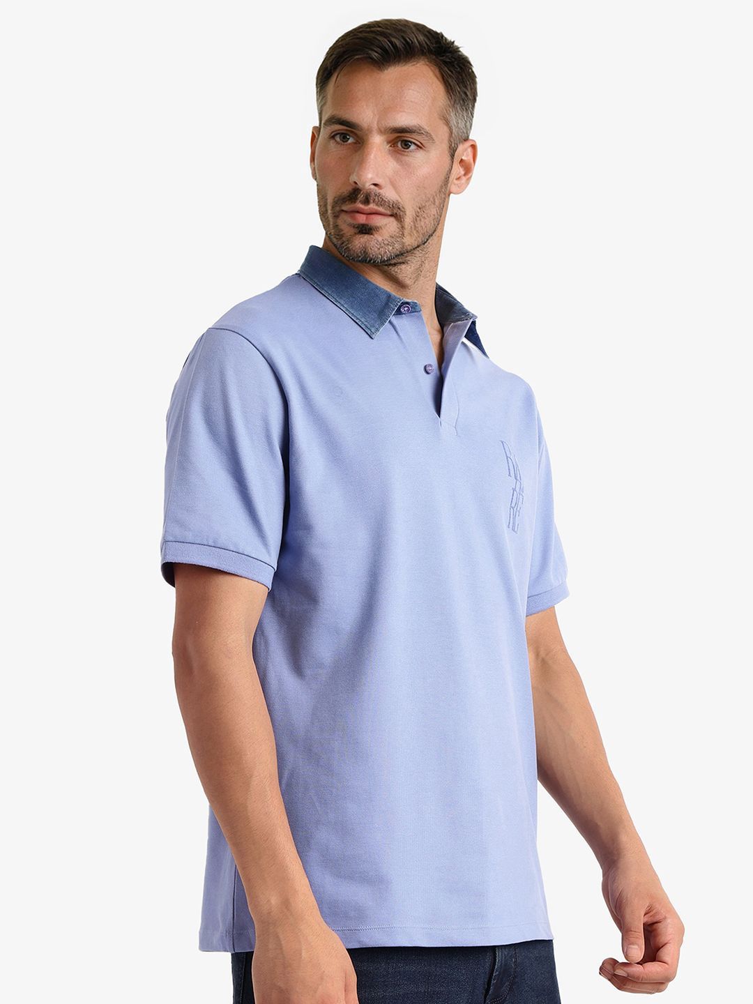RARE RABBIT Men Solid Polo Collar Cotton T-shirt