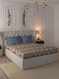 MYTRIDENT Noor Beige Celebration Flat 144TC Queen Pure Cotton 1 Bedsheet with 2 Pillow Covers