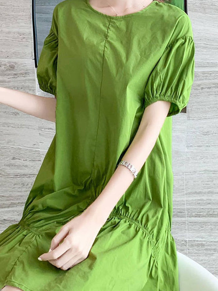DressBerry Women Puff Sleeve Cotton A-Line Dress