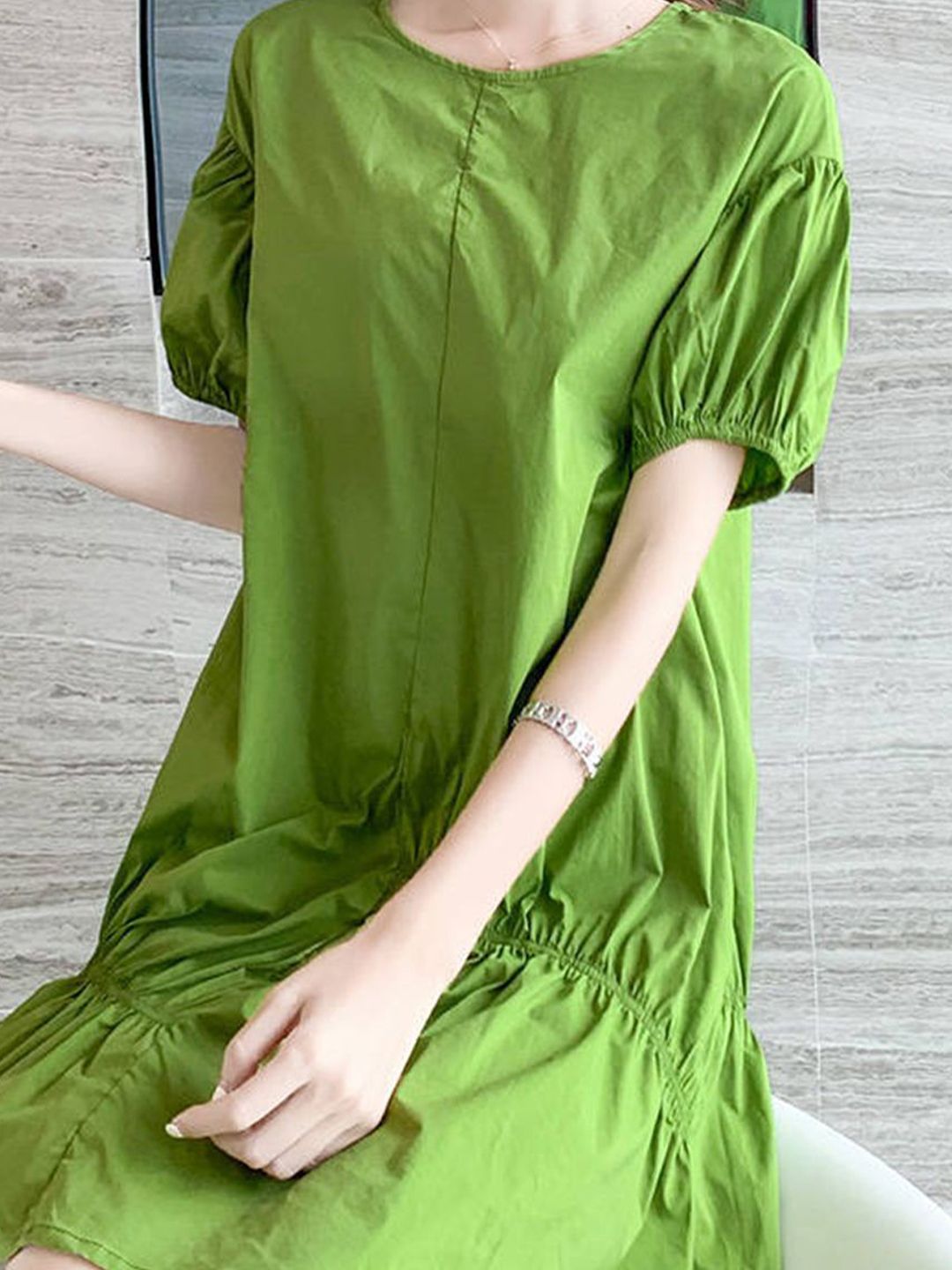 DressBerry Women Puff Sleeve Cotton A-Line Dress