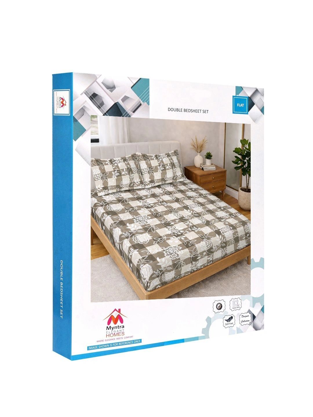 Myntra Elegant Homes Beige & Green Floral 300 TC King Double Bedsheet dengan 2 Sarung Bantal