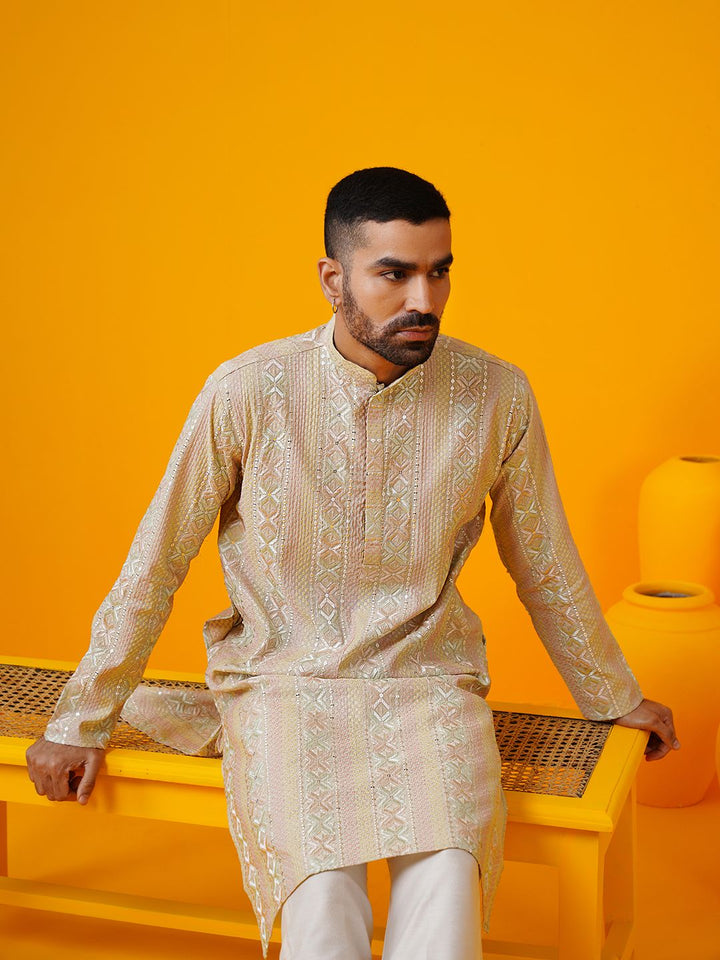 SOJANYA LUXE Ethnic Motifs Embroidered Mandarin Collar Straight Kurta With Trouser