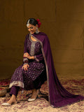 Indo Era Burgundy Geometric Embroidered Jacquard Weave Kurta with Trousers & Dupatta
