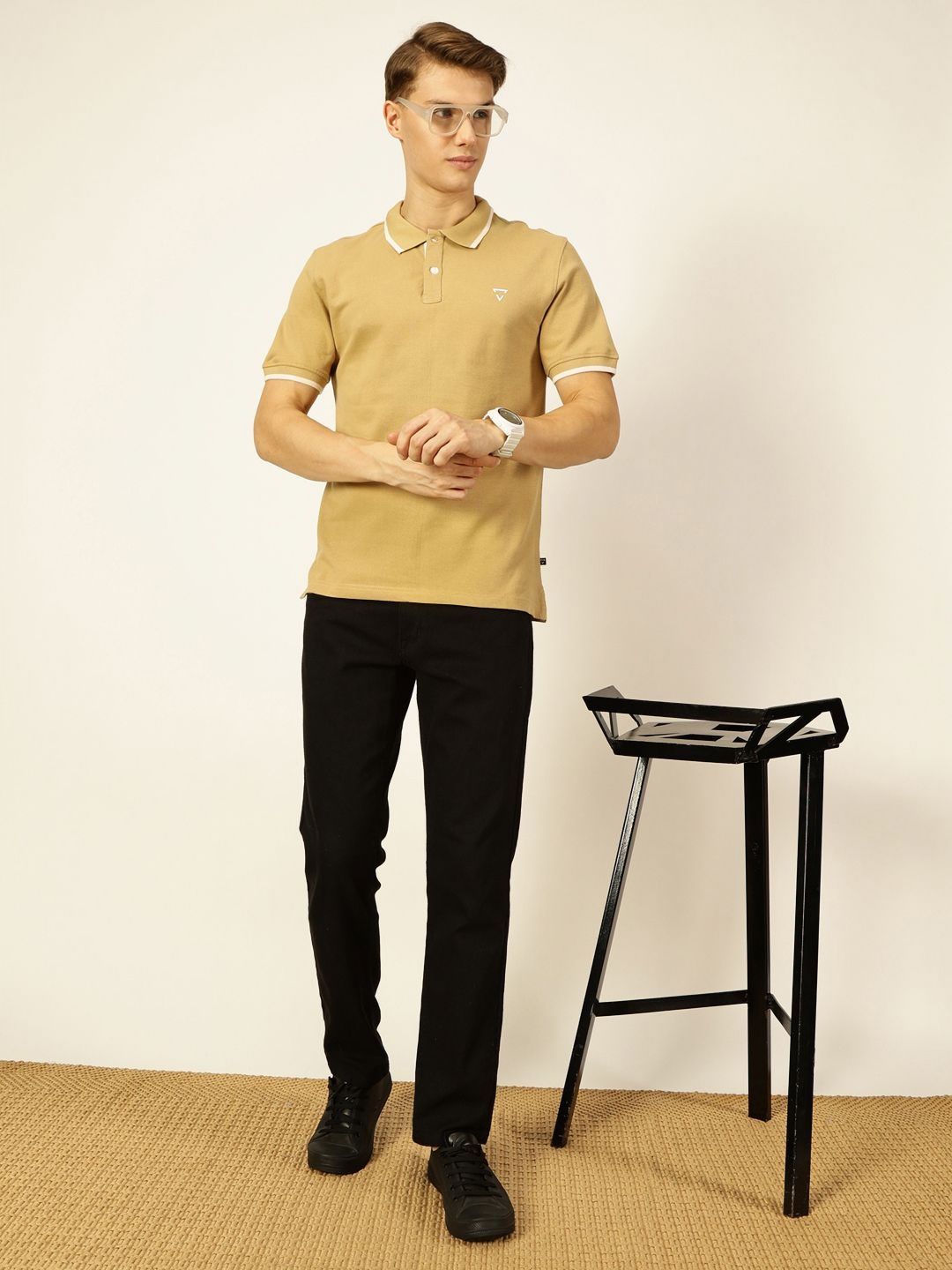Thomas Scott Men Solid Polo Collar Cotton T-shirt