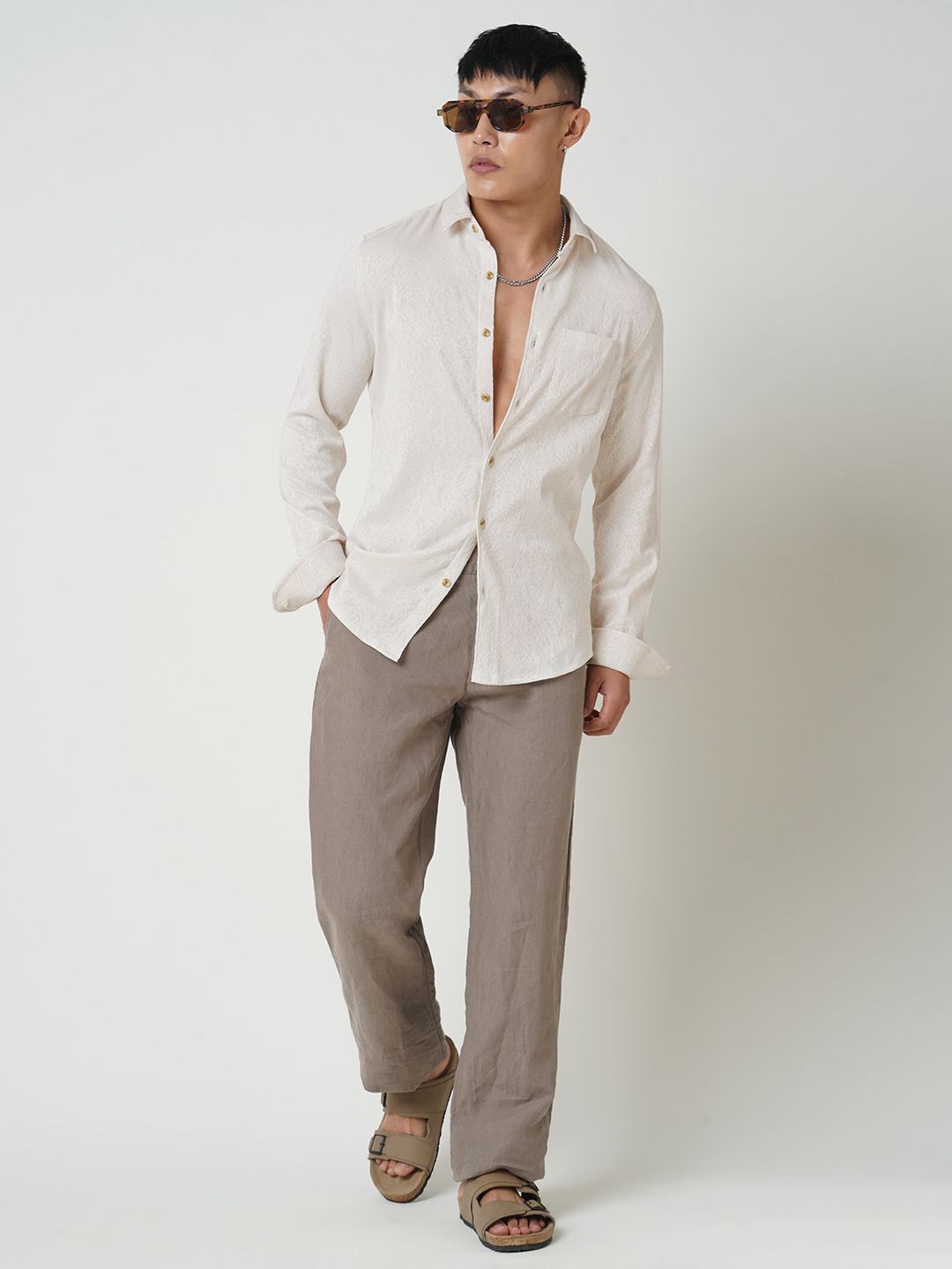 VASTRADO Men Classic Spread Collar Textured Slim Fit Casual Shirt