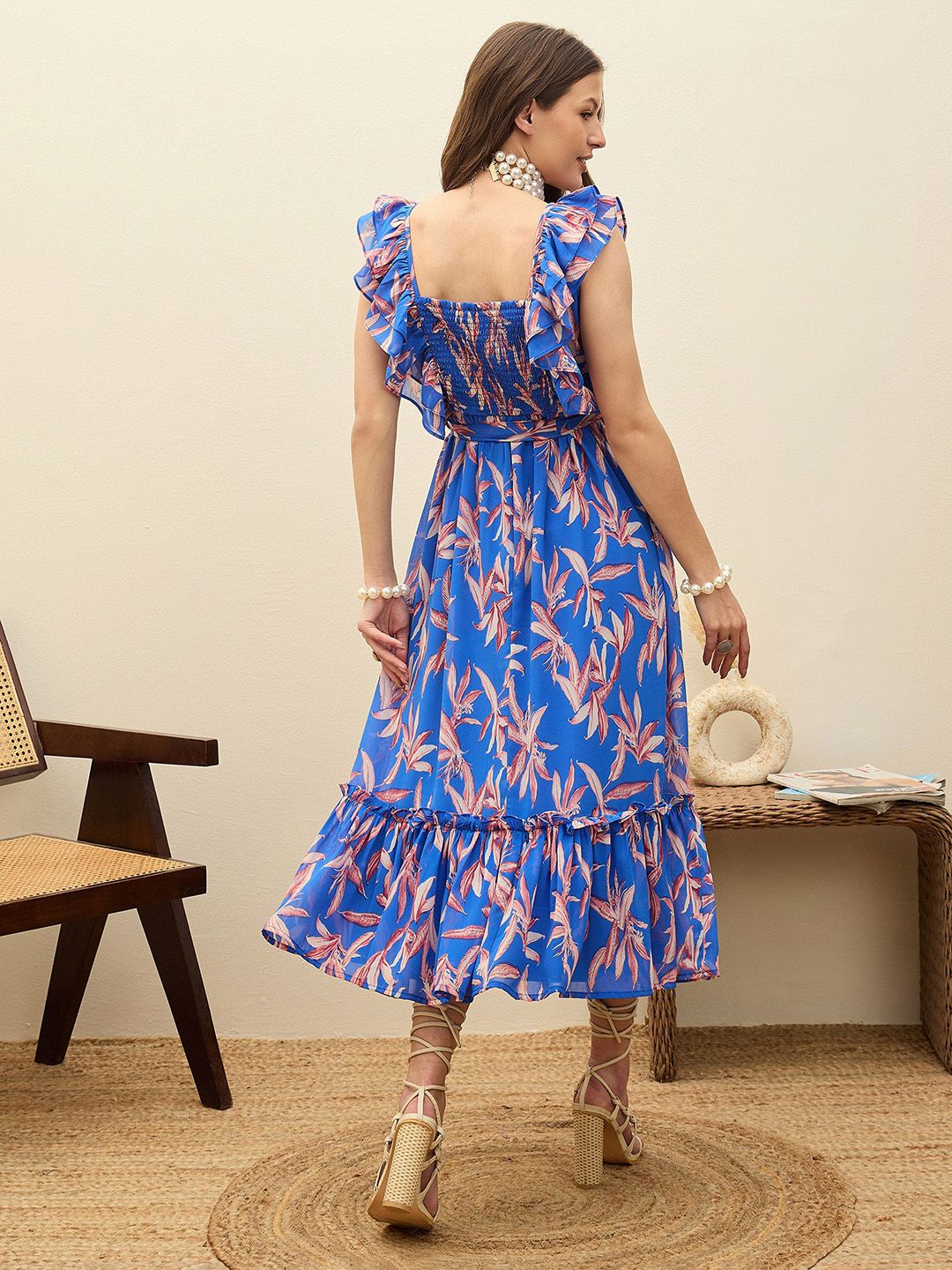 SASSAFRAS Floral Print Georgette Fit & Flare Madi Dress