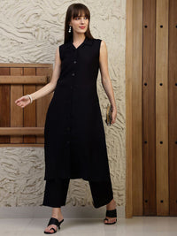 KALINI Solid V-Neck A-Line Kurta With Palazzos