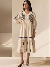 House of Chikankari Floral Embroidered A-Line Midi Dress