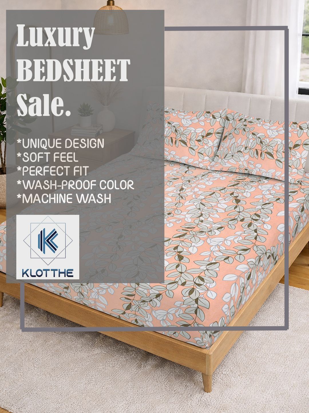 KLOTTHE Orange Floral Printed 300 TC King Bedsheets