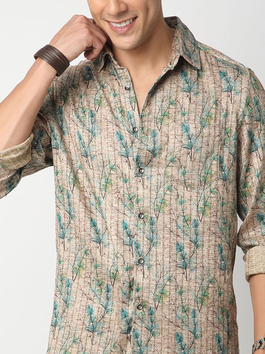 VASTRADO Men Classic Spread Collar Vertical Striped Cotton Slim Fit Casual Shirt