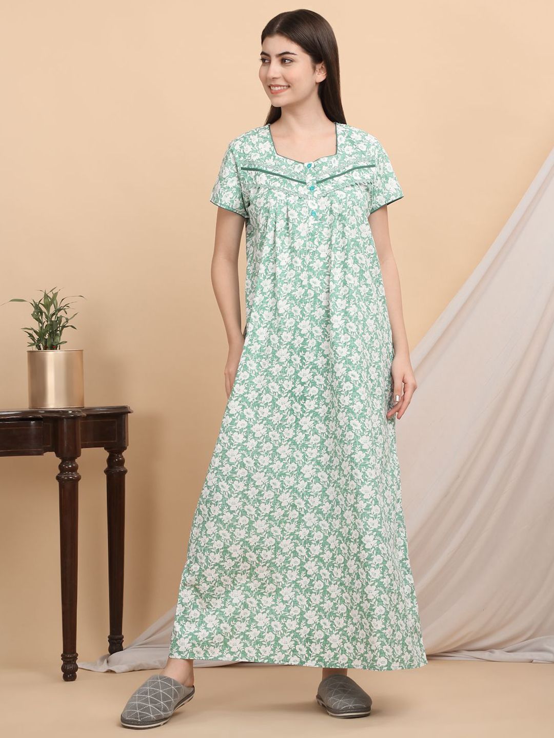 Sweet Dreams Floral Printed Pure Cotton Maxi Nightdress