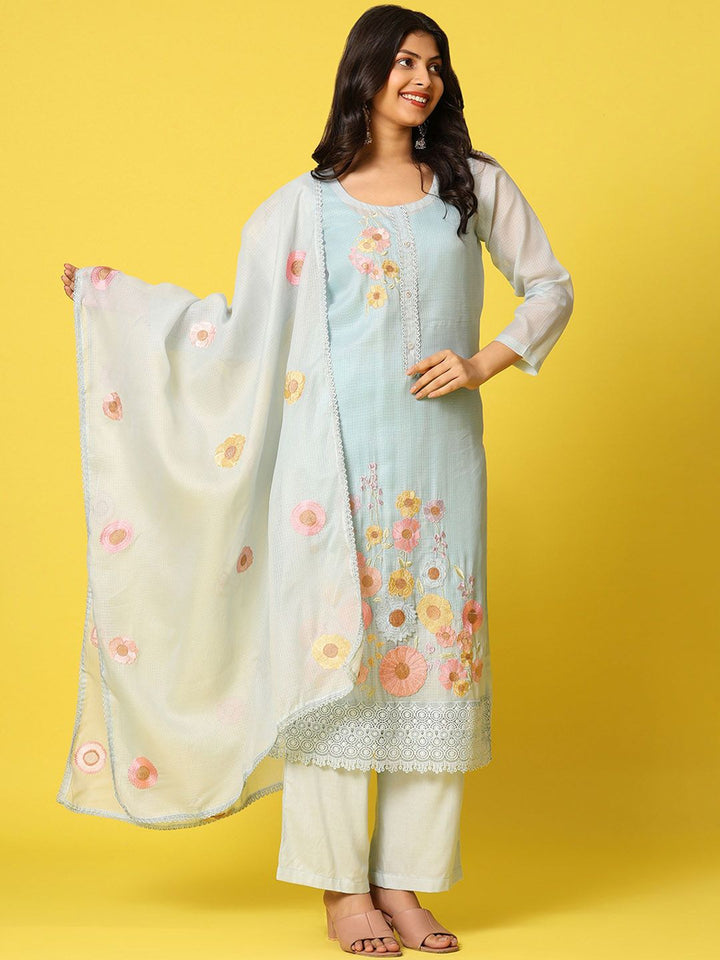 Mamicha Women Floral Regular Pure Cotton Kurta with Palazzos & With Dupatta