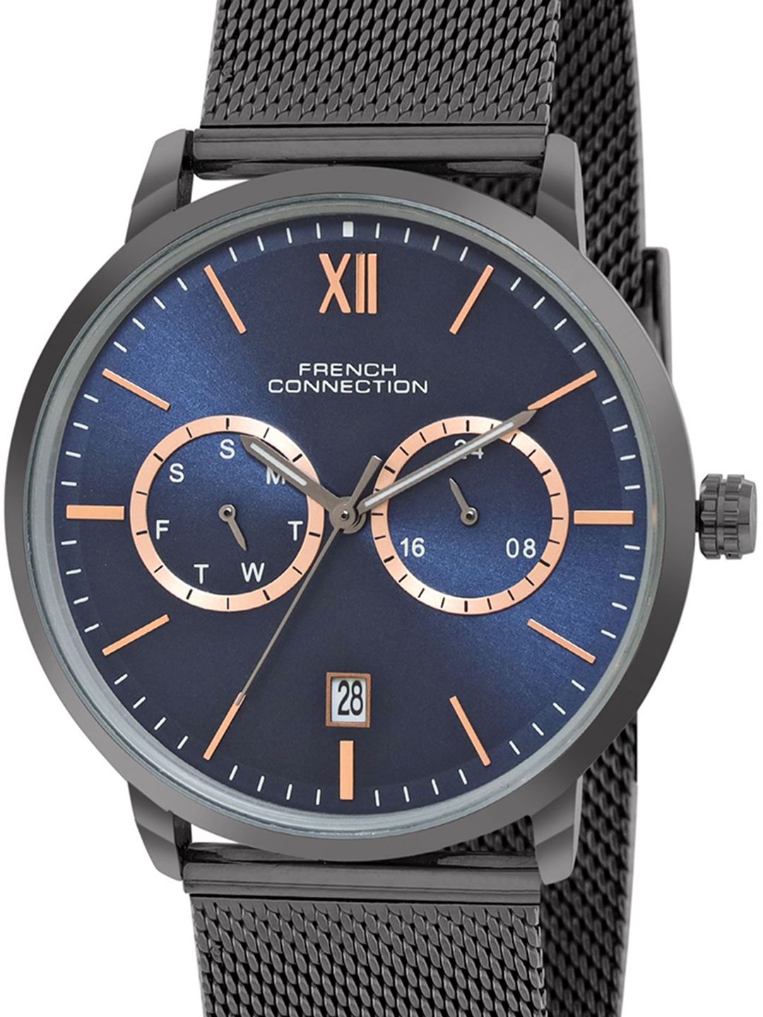 Sambungan Perancis Lelaki Dial & Gelang Gelang Keluli Tahan Karat Tali Analog Watch