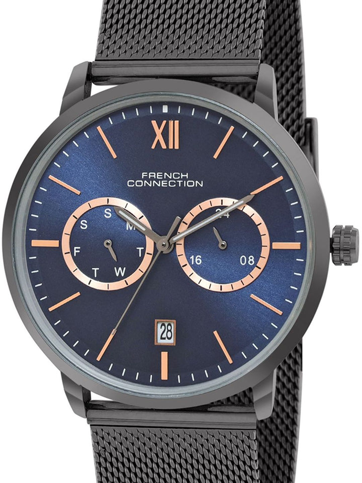 Sambungan Perancis Lelaki Dial & Gelang Gelang Keluli Tahan Karat Tali Analog Watch