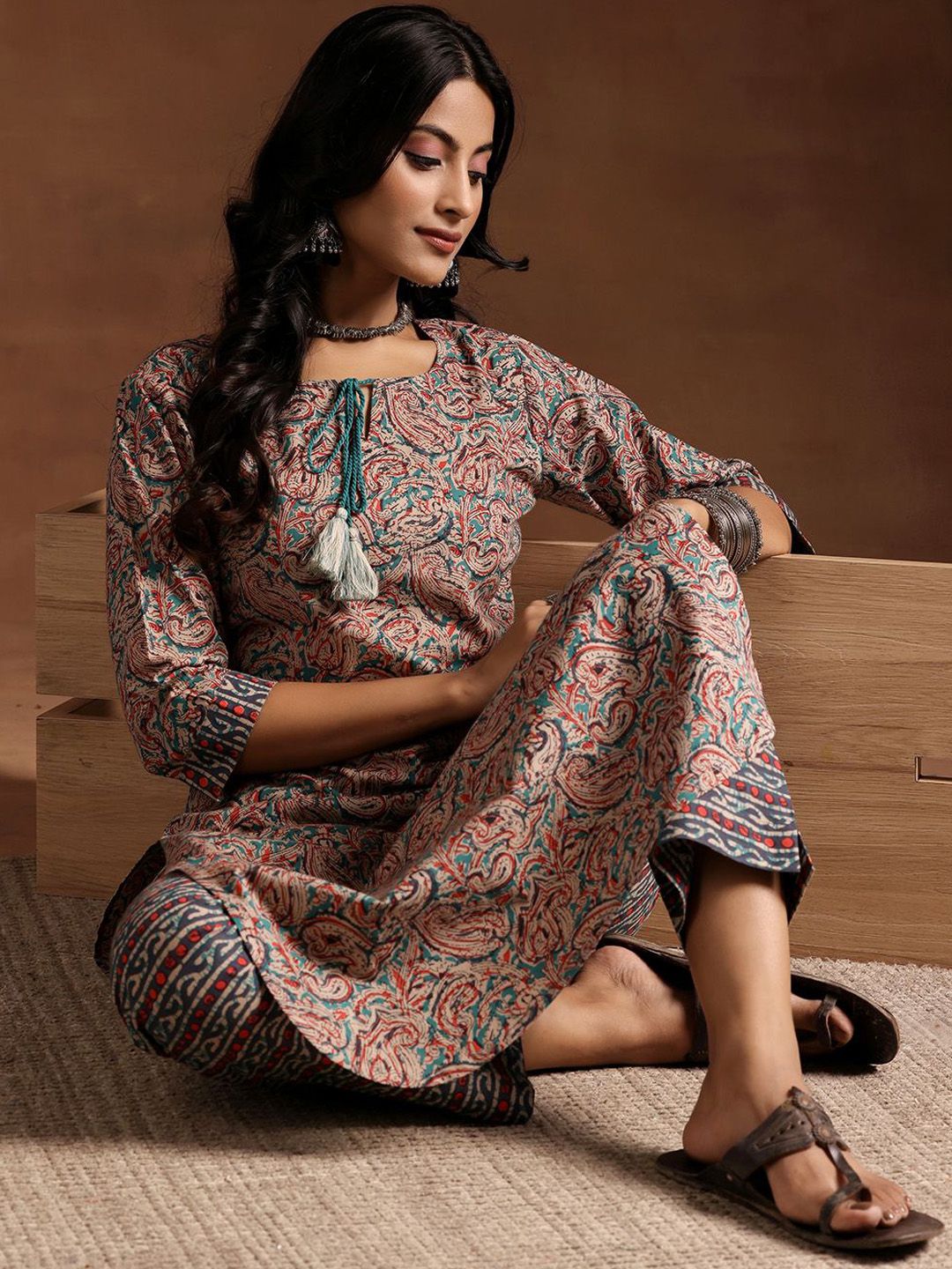 Libas Women Paisley Printed Regular Pure Cotton Kurta with Trousers