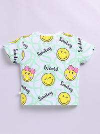 Happy Faces Kids Girls Smiley Printed Pure Cotton T-Shirt