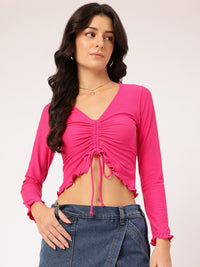 DressBerry Euphoria Essence Ruched Ruffled Textured Knit Crop Top
