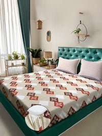 KLOTTHE Beige Geometric 400 TC Cadar Katil King dengan 2 Sarung Bantal